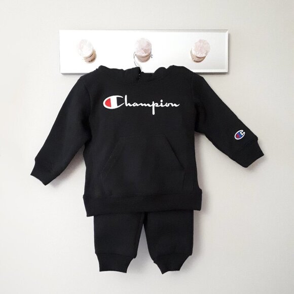 NWT Champion black embroidered logo hoodie & cargo jogger pants bundle set, 18M - Picture 2 of 7